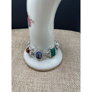 Vtg STUNNING Sarah Coventry FROST CABOCHON STONES ART DECO SLIVER Bracelet